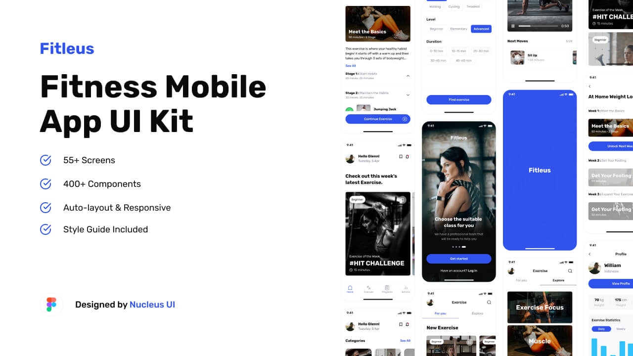 Fitleus – Fitness/Gym Mobile App UI Kit